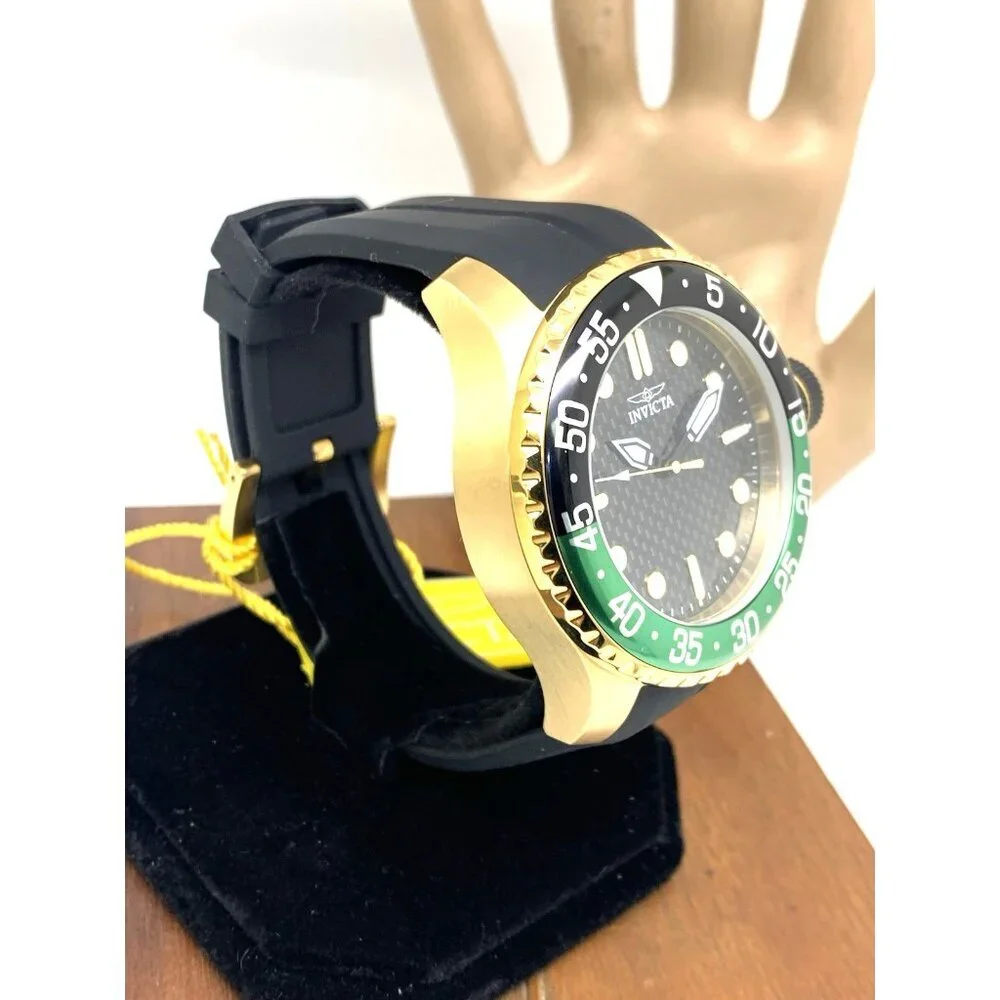 Invicta Men's Watch 35661 Pro Diver Quartz Gold Black Green Bezel Rubber Band